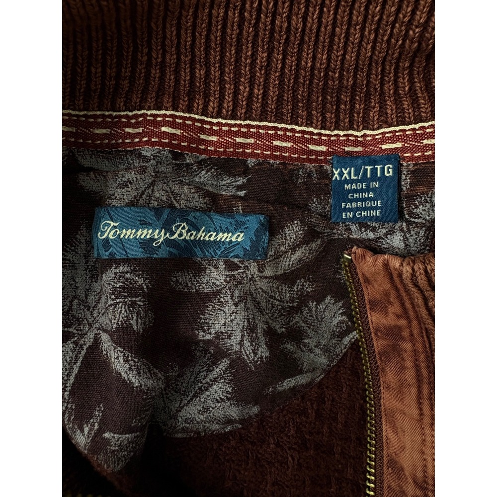 Tommy Bahama Mens XXL Burgundy Waffle Knit Quarter Zip Sweater Elbow Patches - Picture 6 of 10